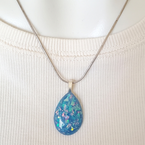 Handmade Blue faux Opal Teardrop Pendant - Picture 8 of 8